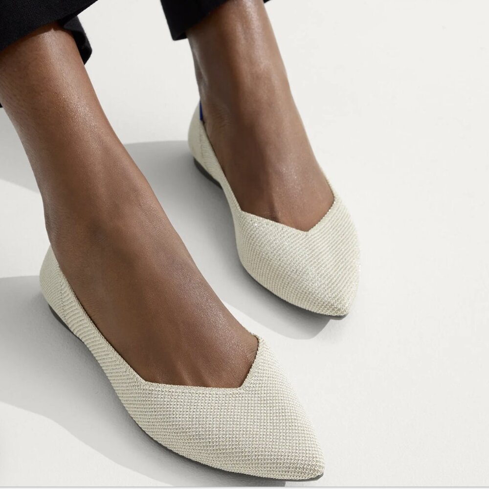 EUC! Rothy's Cream Points With Pinstripe heels 8